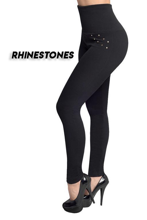Svarta Shapingtights - hög midja, modell Rhinestones