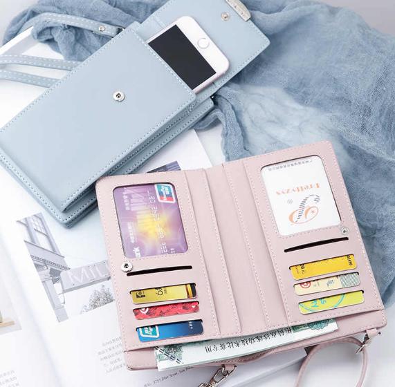 Modern multifunktionell axelremsväska för mobil, plånbok mm - Rosa