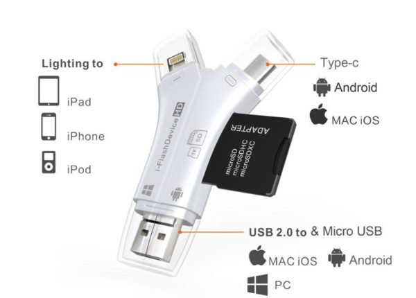 4 i 1 Minneskortläsare med USB & MicroUSB